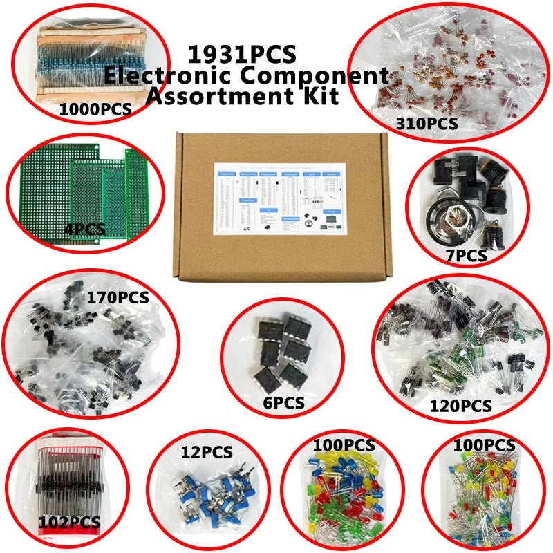 1900PCS Electronic Component Kit Capacitors Resistors Transi