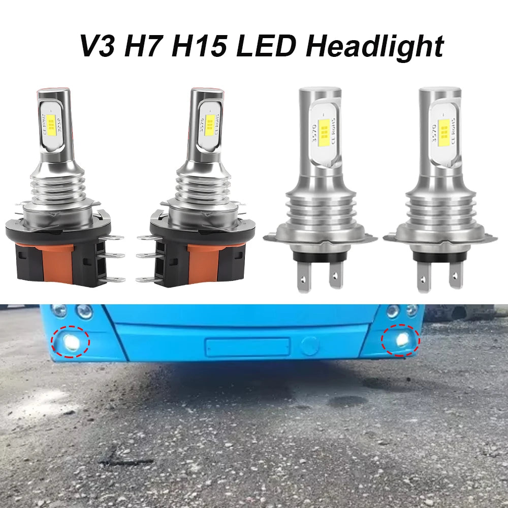 LED Headlight Bulbs H15 H7 High/Lo Beam DRL 6000K White Canb
