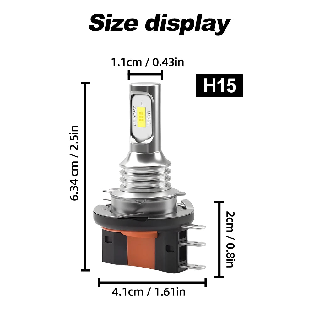 2Pcs H15 H4 H7 LED CSP-3570 Chip Headlight 50W 20000Lm DRLs 