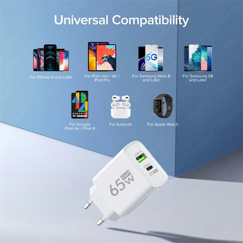 USB C Charger 65W GaN Type C Fast Charging Phone Charger Ada