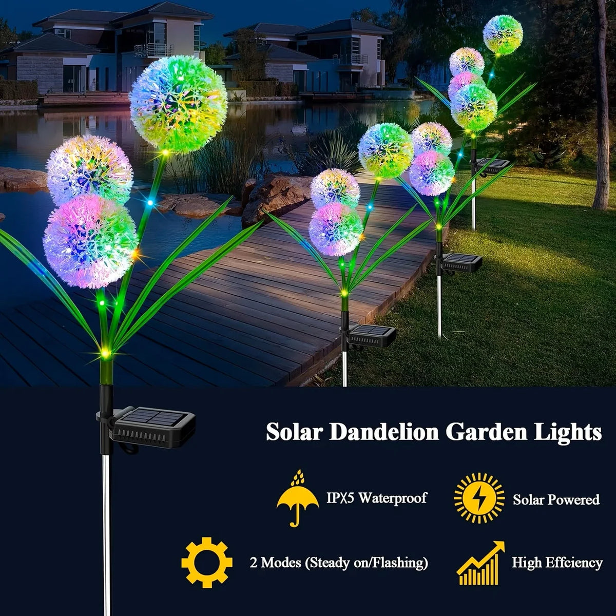 4PC 3 Head Solar LED Dandelion Outdoor Ground Mounted Light 