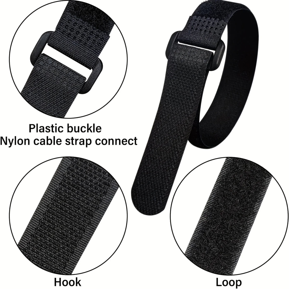 Hook and Loop Straps Reusable Organizer Black Nylon Fastener