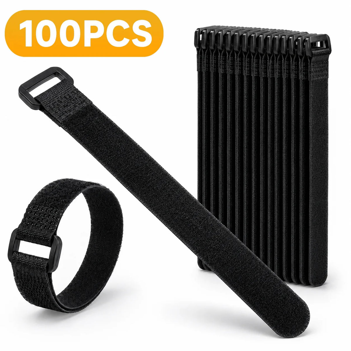 Hook and Loop Straps Reusable Organizer Black Nylon Fastener