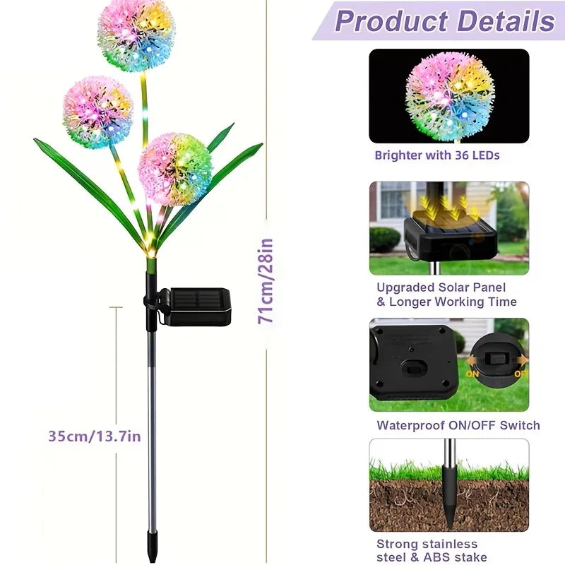 4PC 3 Head Solar LED Dandelion Outdoor Ground Mounted Light 