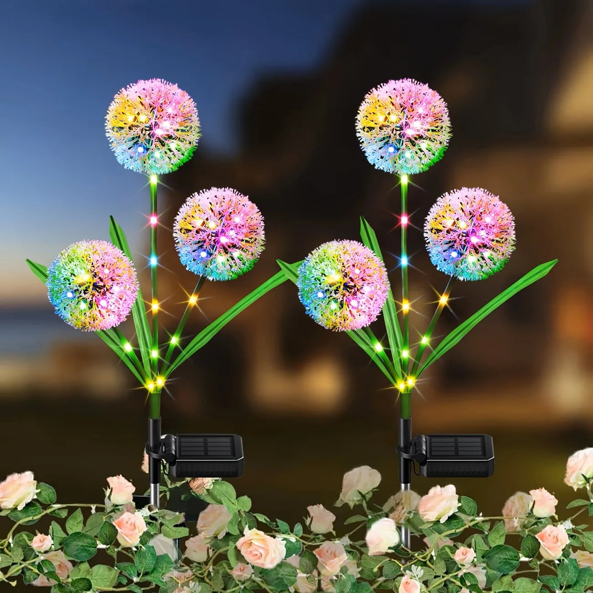 4PC 3 Head Solar LED Dandelion Outdoor Ground Mounted Light Suitable for Courtyard Garden and Landscape Decoration