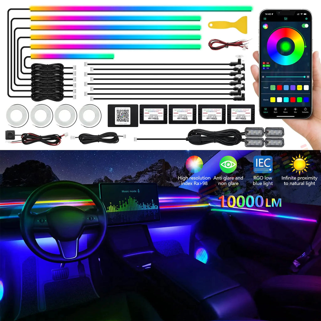 22 In 1 Full Color Streamer Car Ambient Lights RGB 64 Color 