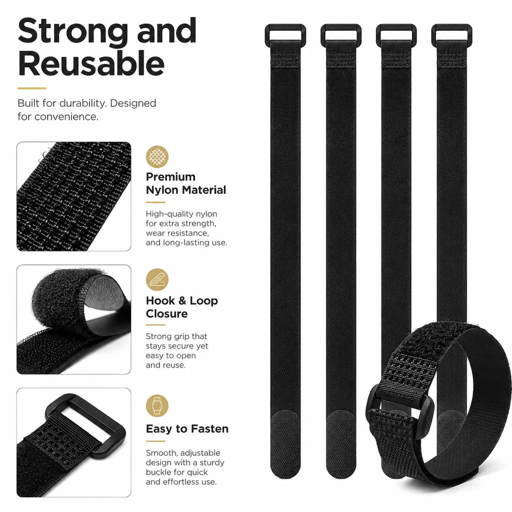 Hook and Loop Straps Reusable Organizer Black Nylon Fastener