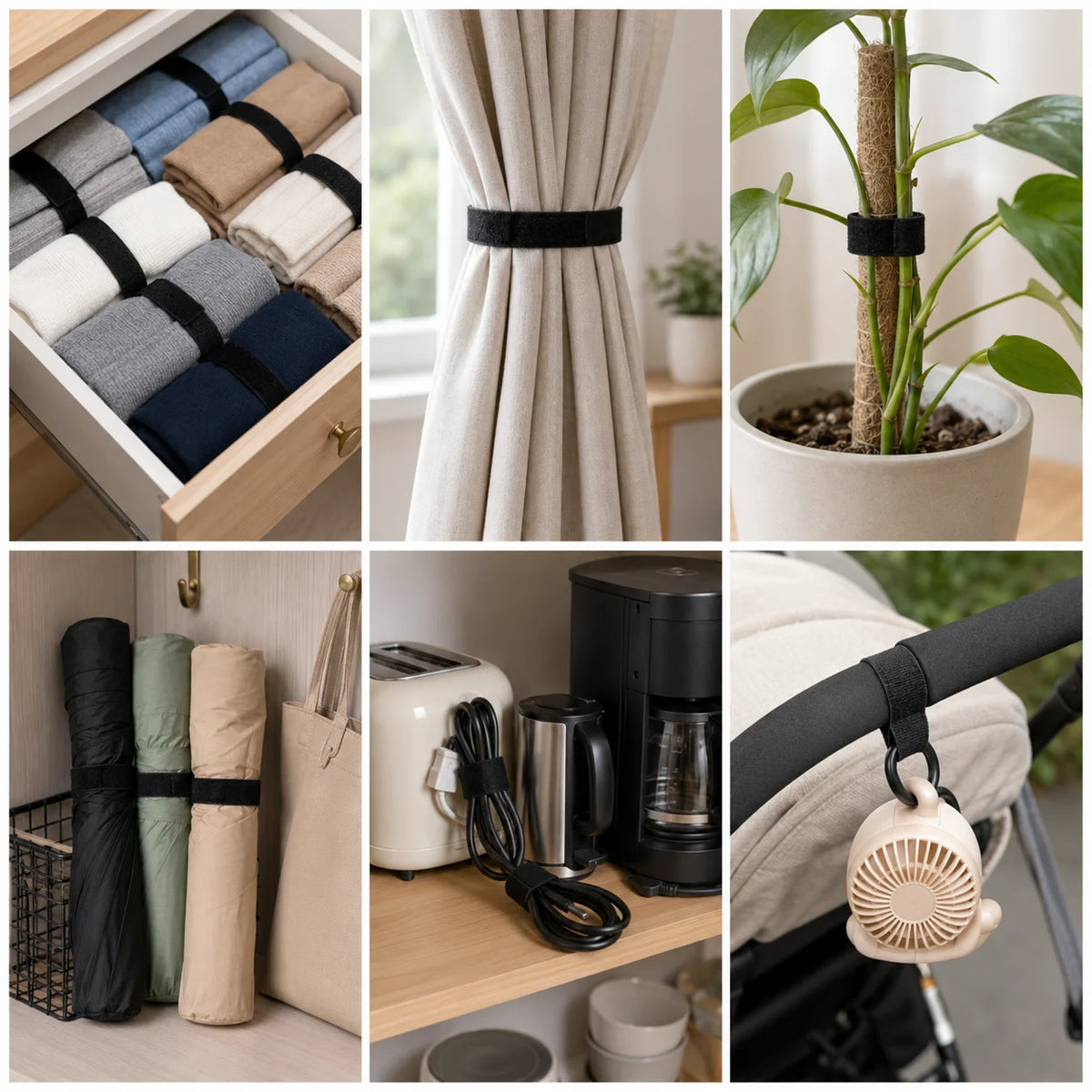 Hook and Loop Straps Reusable Organizer Black Nylon Fastener
