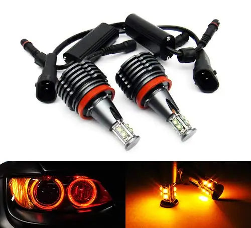 new 2x Amber LED Angel Eye Headlight Halo Ring Light DRL H8 