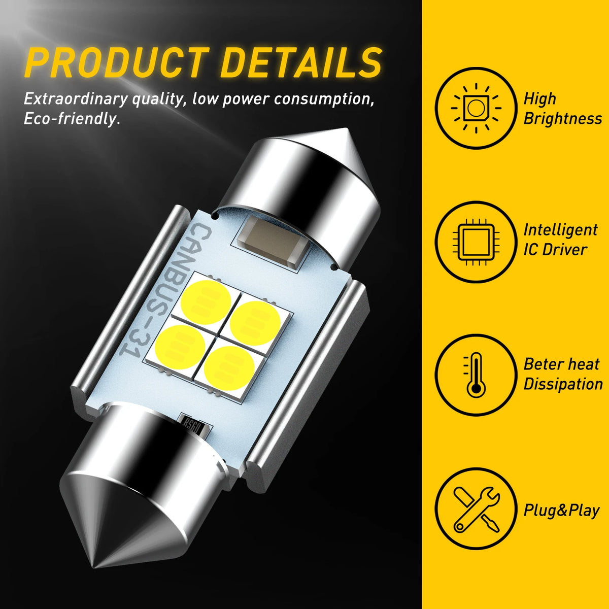 2/4Pcs AUXITO C10W LED Canbus Festoon 31mm 36mm 41mm C5W LED