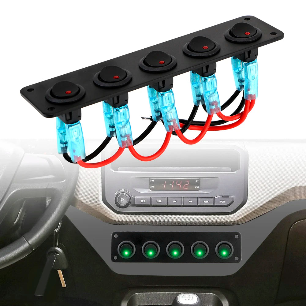 24V 12V 5 Buttons Light Toggle Rocker Switch Panel for Boat 
