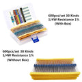 600PCS/LOT 1/4W Metal Film Resistor Kit 1% Resistor Assorted
