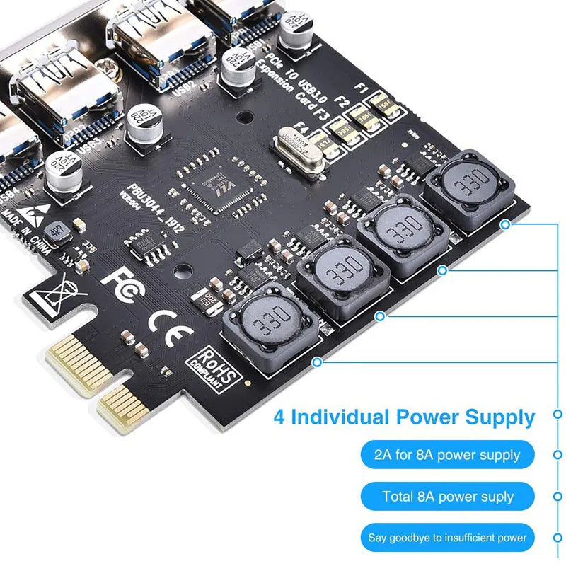 Self Powered PCIE USB 3.0 Card 4 Ports PCI Expree to USB Exp