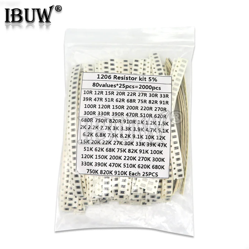 2000PCS 10 ohm-910K ohm 1206 SMD Resistor Kit Assorted set 5