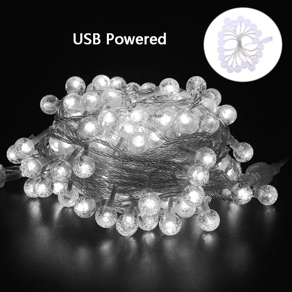 3M 6M 11M Crystal ball LED String Fairy Lights USB/Battery Powered Waterproof Holiday Garland Lights For Outdoor Christmas