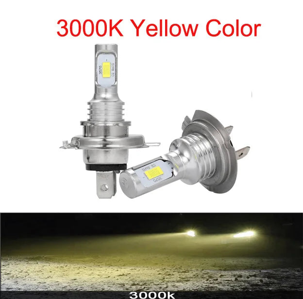 New 2Pcs CSP H7 H4 Led Car Headlight Bulb Source Car Led Fog Driving Lights White Yellow 8000K Bulb Fog Lamps Car Accessories