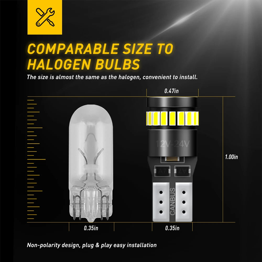 2Pcs Canbus W5W T10 168 2825 LED Light Bulb 24V Car Side Mar