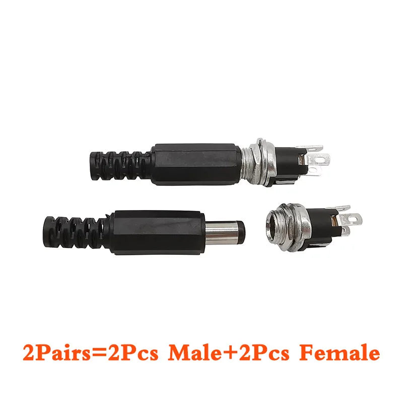 DC Power Male Female Adapter 5.5x2.1mm DC Power Plug Jack Socket Panel Mount Soldering Connector DC-025M 12V 5.5mm 2.1mm