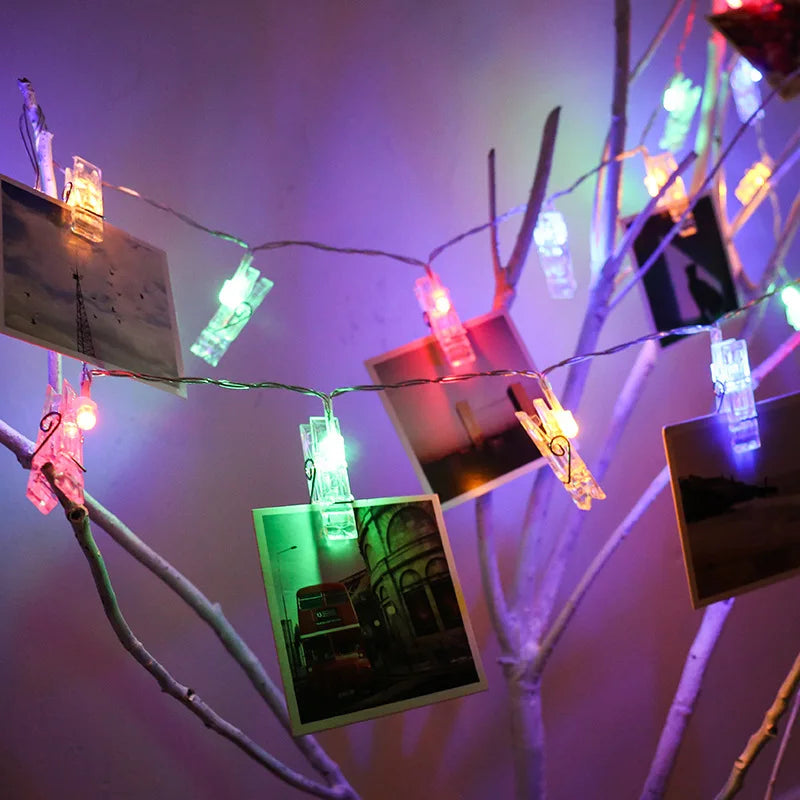 Garland Clothespins Led Photo Clip Lights String Weeding Decorations Christmas Ornaments New Year 2026 Home Decor 6/10M Bedroom