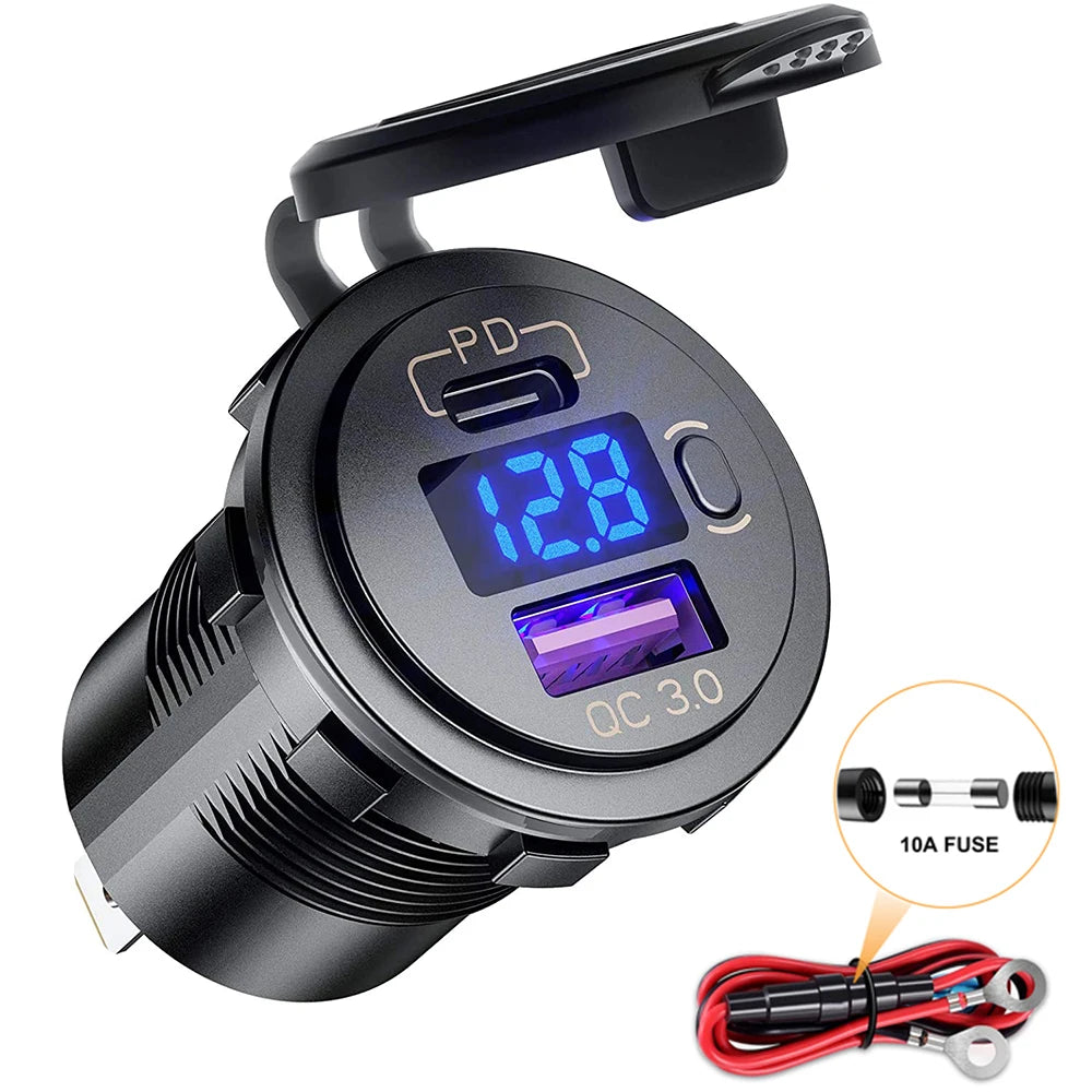 DaierTek 12V 48W USB Charger Outlet Waterproof Charger Socket PD Type C and QC3.0 USB Port USB Socket for Car Boat Marine Truck