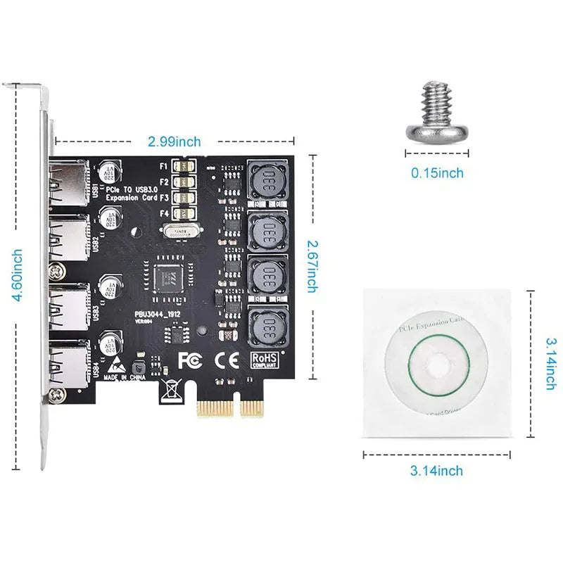Self Powered PCIE USB 3.0 Card 4 Ports PCI Expree to USB Exp