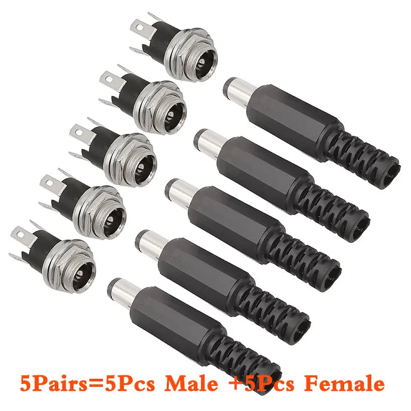 DC Power Male Female Adapter 5.5x2.1mm DC Power Plug Jack Socket Panel Mount Soldering Connector DC-025M 12V 5.5mm 2.1mm