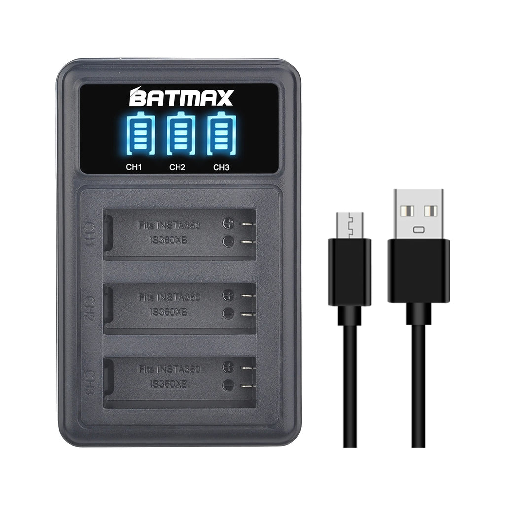 Batmax 1200mAh Insta360 One X Camera Battery IS360XB Replacement Battery + LED USB 3-Slots Charger with Micro USB Charge Port