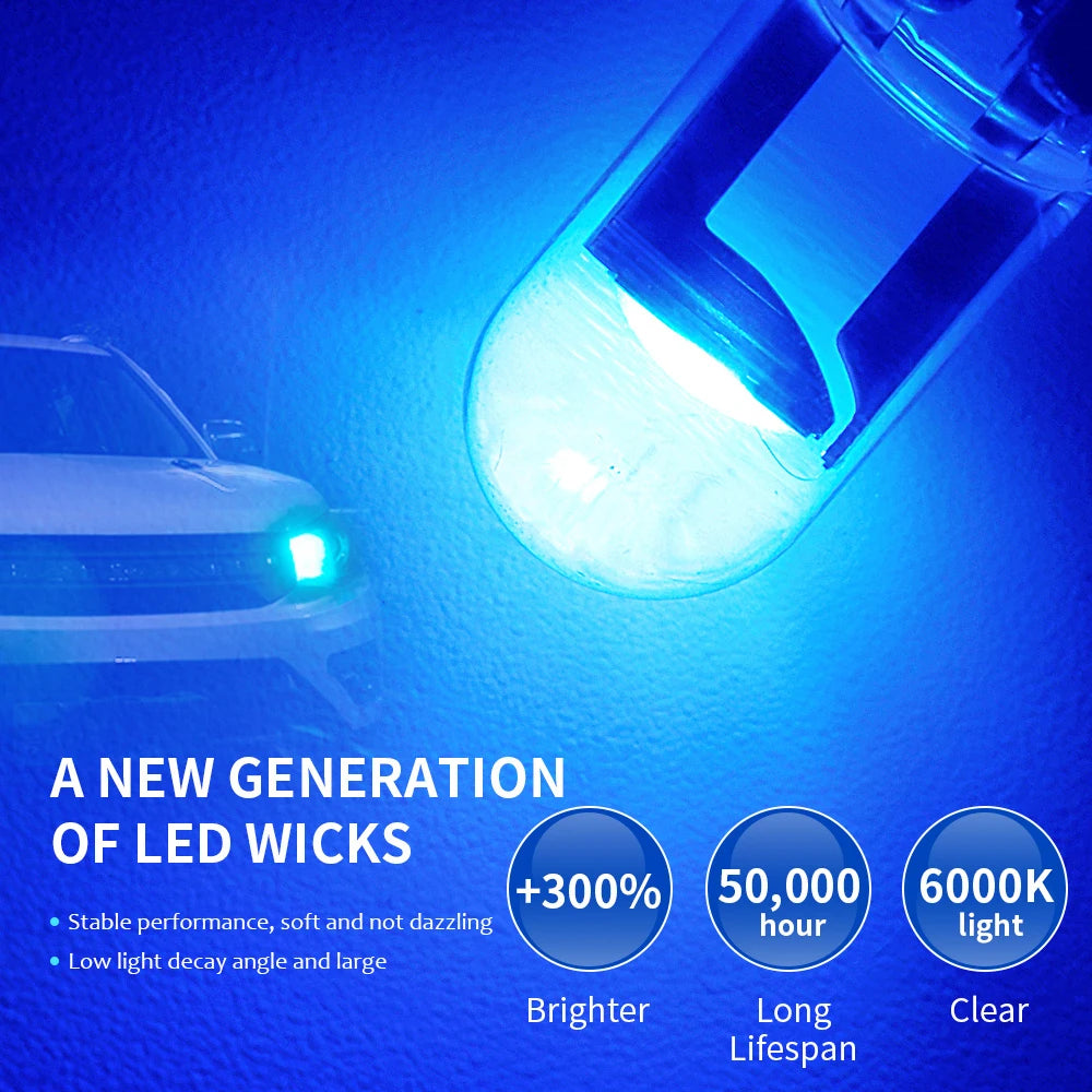 10pcs New W5W LED Canbus T10 Car Lights COB Glass Interior L