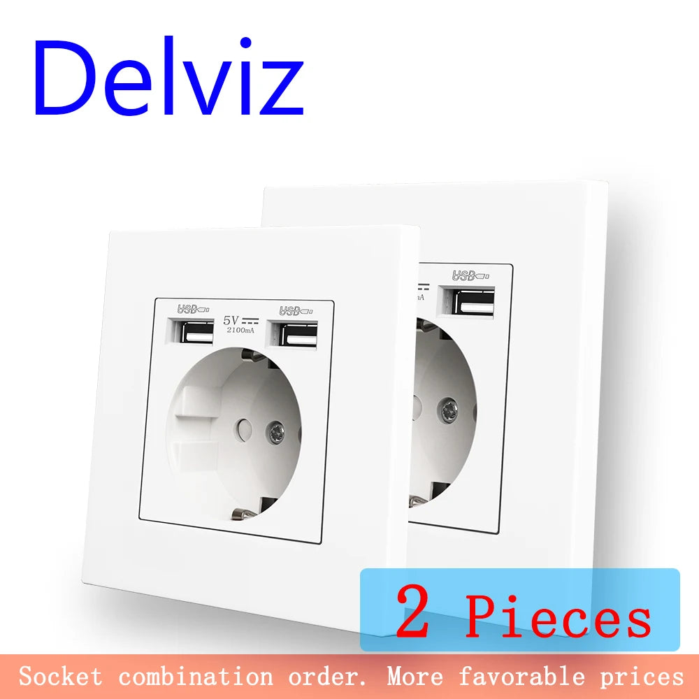 Delviz Dual USB Charging Outlet AC 110 250V Power Jack White