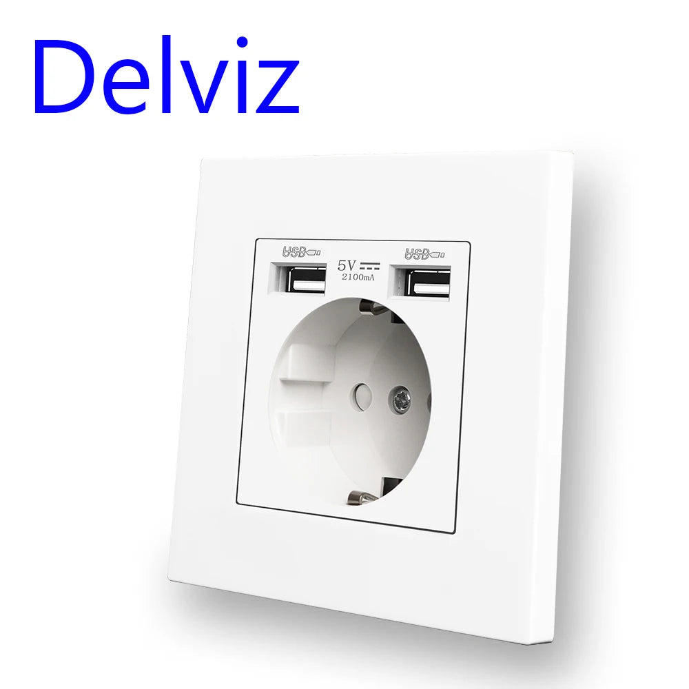 Delviz Dual USB Charging Outlet AC 110 250V Power Jack White