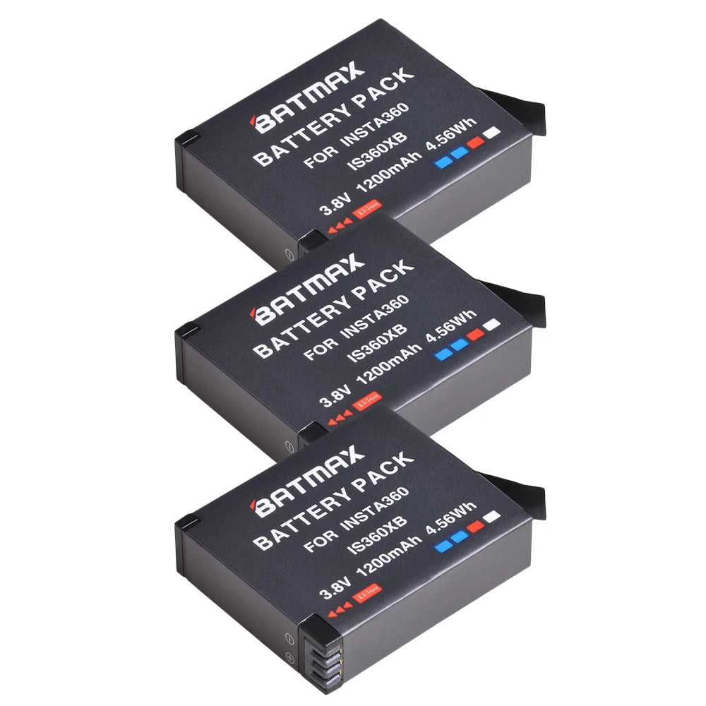 Batmax 1200mAh Insta360 One X Camera Battery IS360XB Replacement Battery + LED USB 3-Slots Charger with Micro USB Charge Port
