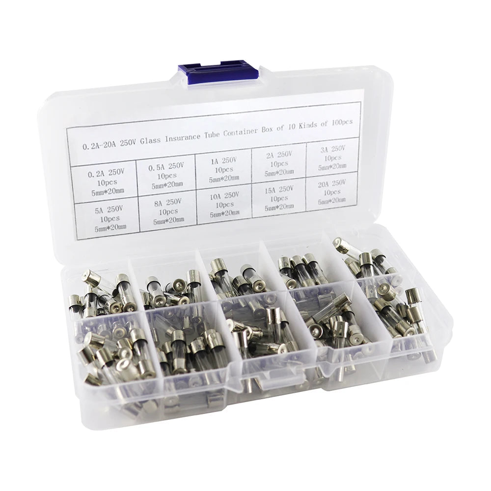 100Pcs/Set 5x20mm Quick Blow Glass Tube Fuse Assorted Kits F