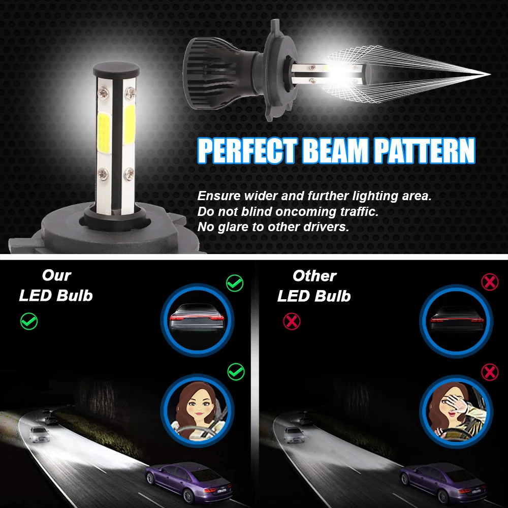 ASLENT NEW H7 LED 4COB H4 H11 H8 H9 Light Bulbs for Auto 900