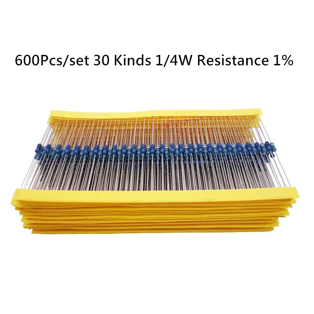 600PCS/LOT 1/4W Metal Film Resistor Kit 1% Resistor Assorted