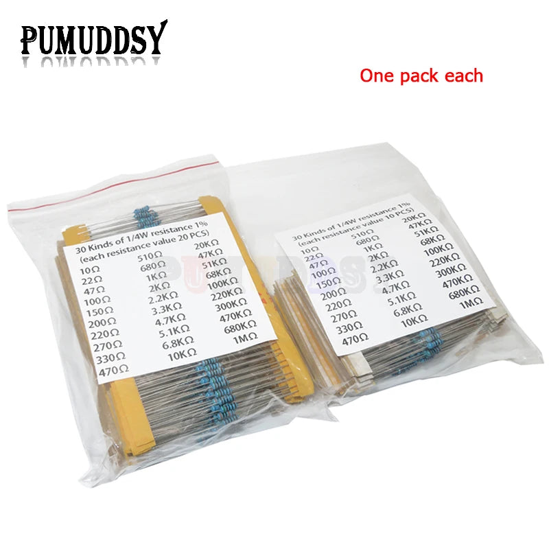 600pcs/set 30 Kinds 1/4W Resistance 1% Metal Film Resistor P