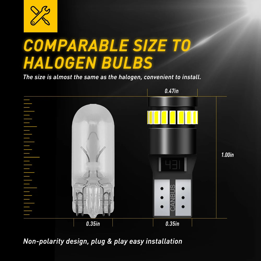 AUXITO 2Pcs T10 W5W LED Bulb Canbus No Error 194 168 LED Aut