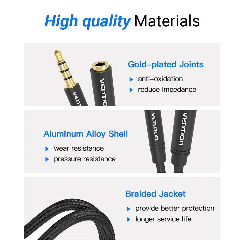 Vention Jack 3.5 Aux Extension Cable for Car Laptop Mini PC 