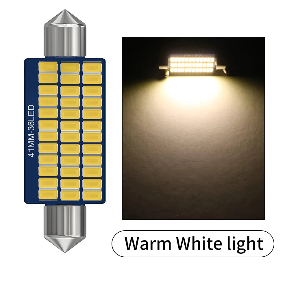 2pcs LED Canbus Festoon C5W C10W 31/36/39/41mm Car LED Lights For Interior Lamps License Plate Lighting 12V Warm White Ice Blue