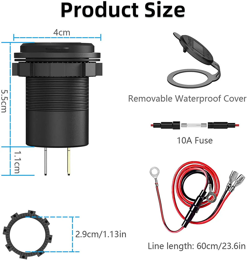 DaierTek 12V 48W USB Charger Outlet Waterproof Charger Socke