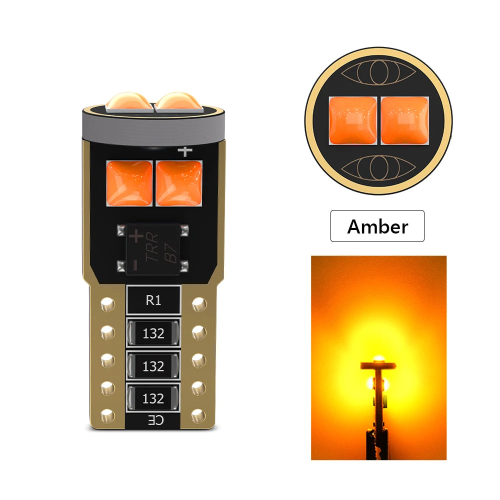 Oprah 2/10Pcs Canbus T10 LED W5W Car Interior Light No Error 3030 6SMD 12V License Plate Lamp Side Parking Bulb DRL White Orange