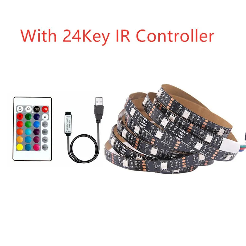 USB LED Strip Light 5 V Volt RGB Waterproof Black PCB 5050 50CM- 5M 5V Led Light USB Tape PC TV Backlight With Remote Controller