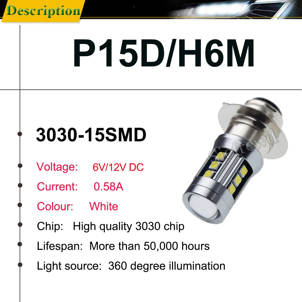 2Pcs H6M P15D-25-1 PX15D T19 Led Headlight Bulb Dual Beam Mo