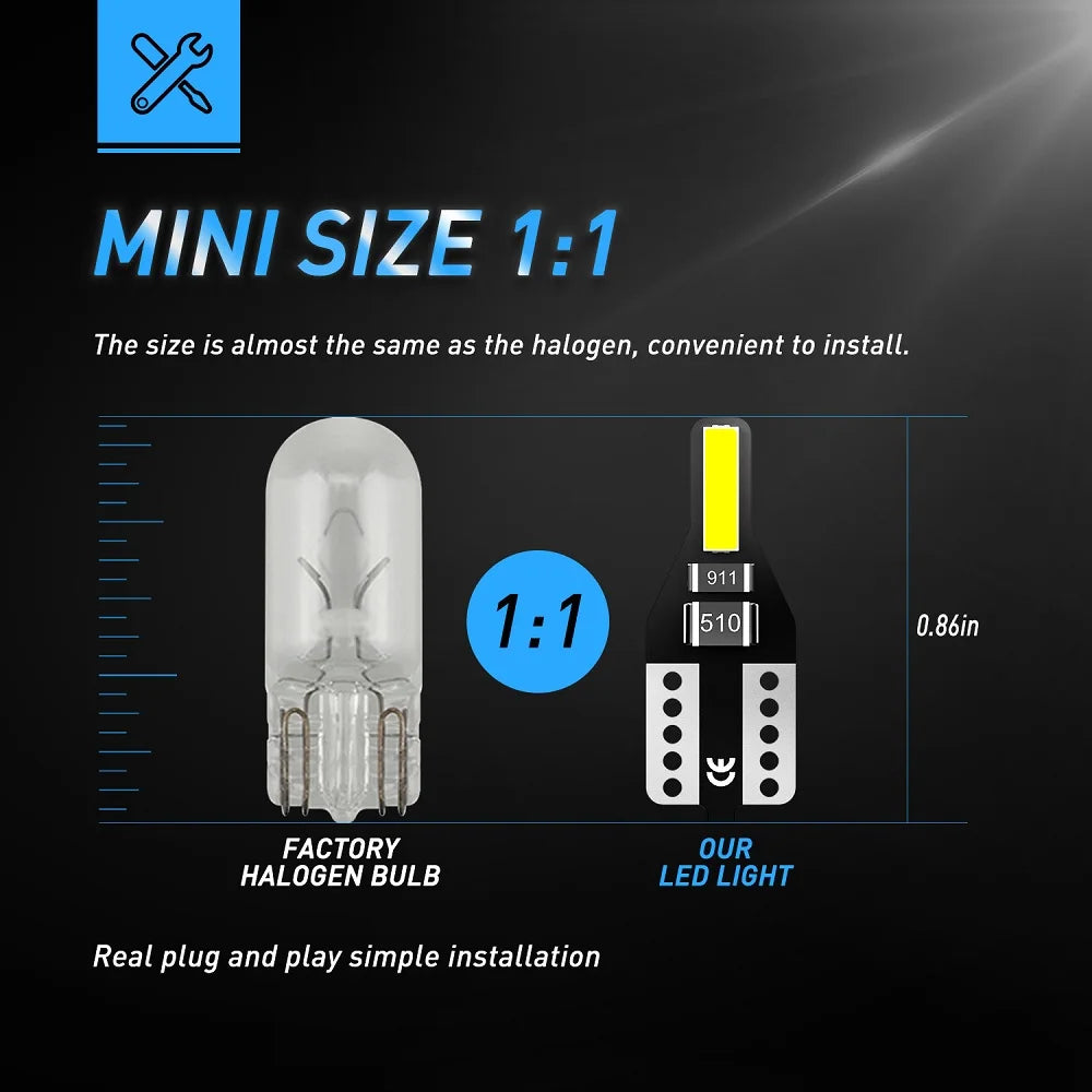 AUXITO 10/2Pcs Car Interior Light T10 168 2825 194 LED Bulb 