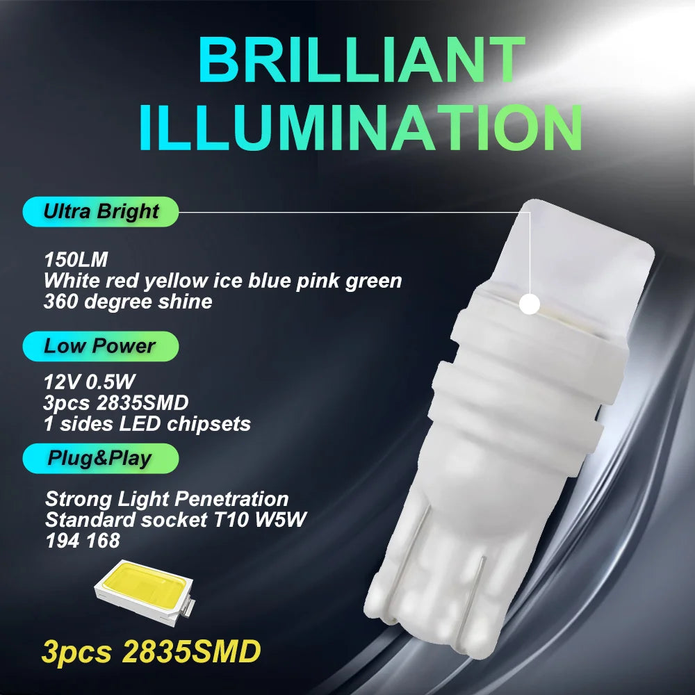 10X T10 W5W Ceramics 3D LED Waterproof Wedge Licence Plate L