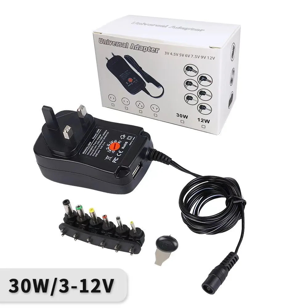 30W Universal Adapter EU UK Socket 3V 4.5V 5V 6V 7.5V 9V 12V