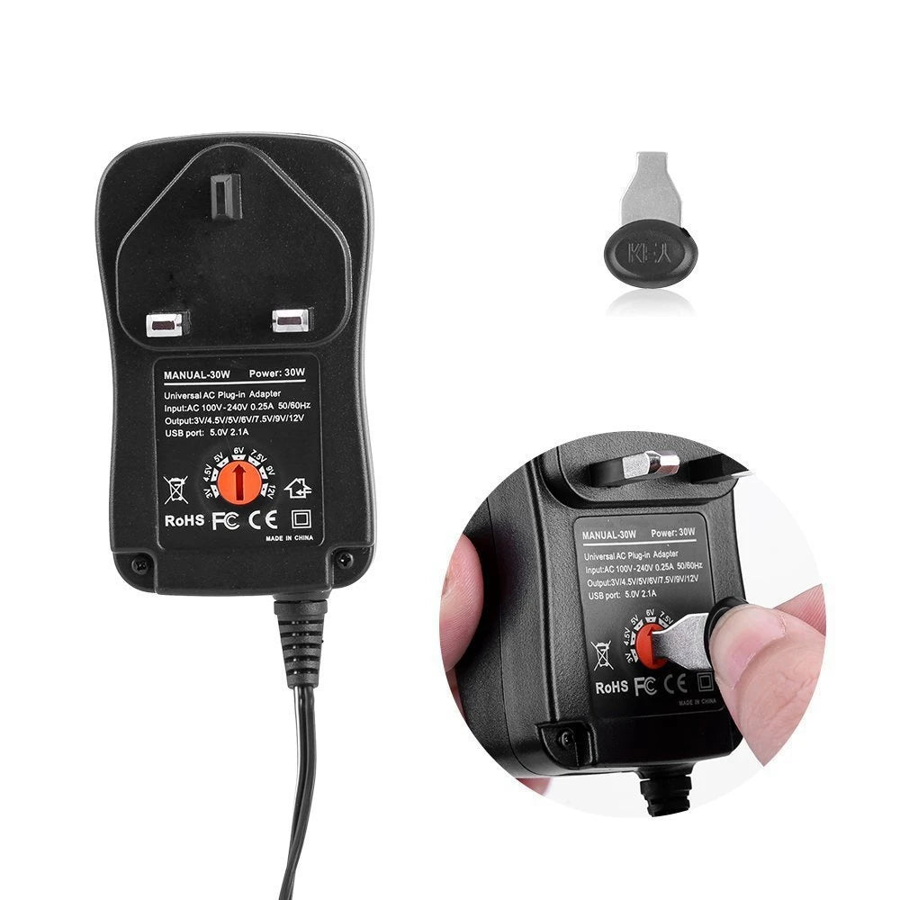 30W Universal Adapter EU UK Socket 3V 4.5V 5V 6V 7.5V 9V 12V