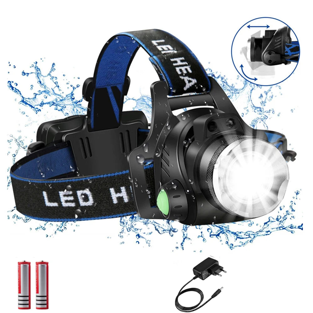 Pocketman Headlamp Upgraded-LED Headlight Zoomable Head Lamp Waterproof Head Torch USB DC Charging Head Light 18650
