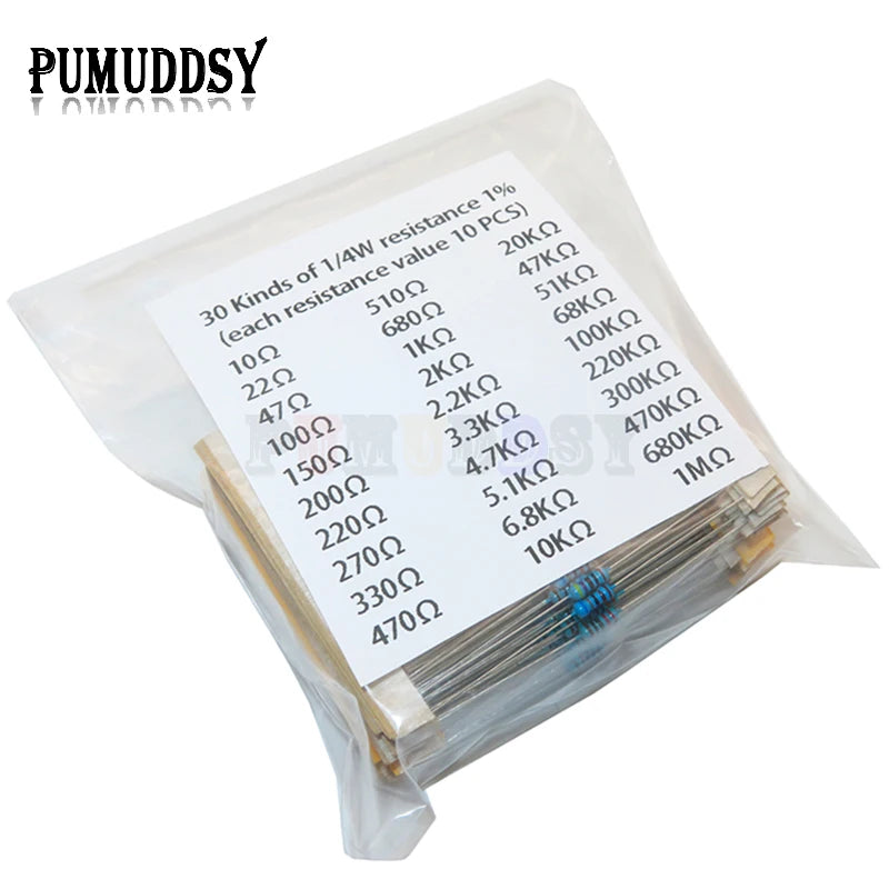 600pcs/set 30 Kinds 1/4W Resistance 1% Metal Film Resistor P