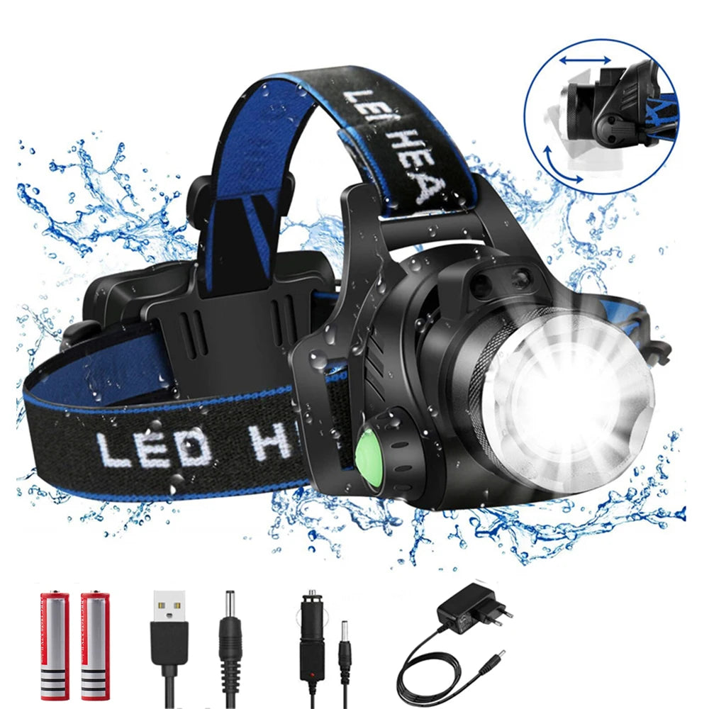 Pocketman Headlamp Upgraded-LED Headlight Zoomable Head Lamp Waterproof Head Torch USB DC Charging Head Light 18650