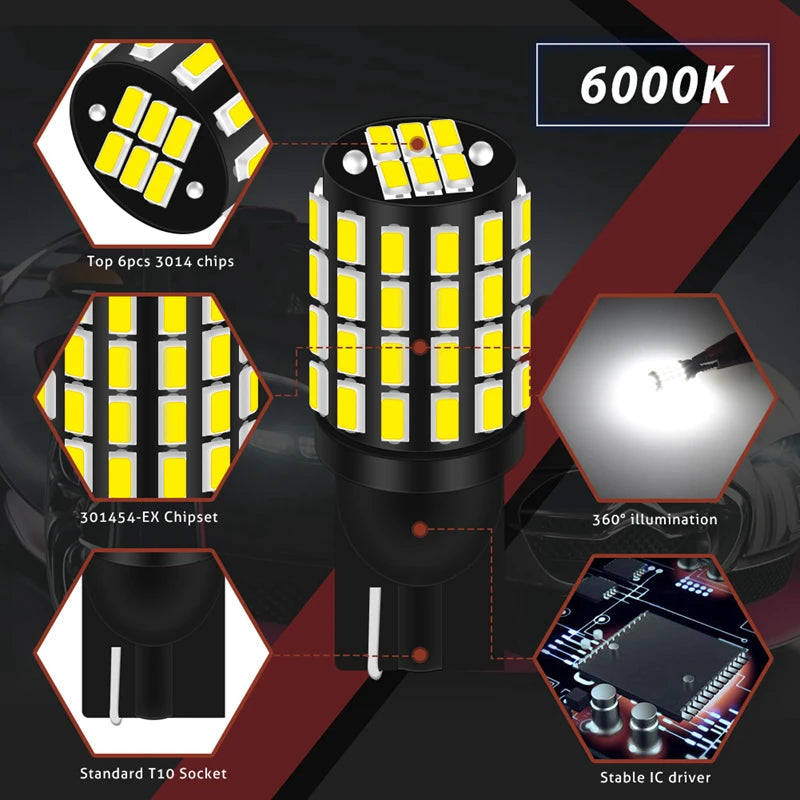 2pcs Signal Lamp T10 W5W Led Canbus bulbs Super Bright 54SMD